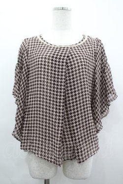 画像1: axes femme / 千鳥シフォン半袖トップス  ブラウン I-26-04-01-033-AX-TO-SA-ZI