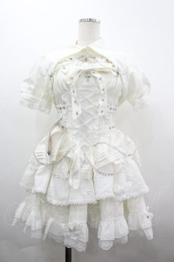 画像1: 豹了介猫 / クロスモチーフ半袖ボレロ&ジャンパースカートセット S 白 I-26-04-01-061-LO-OP-SA-ZI