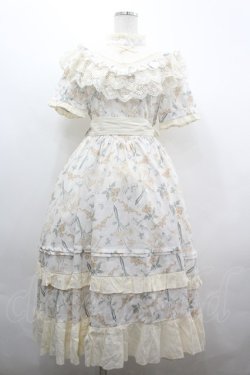 画像1: With Puji / フラワーリボンチェリー半袖ワンピース M アイボリー I-26-04-01-063-EL-OP-SA-ZI