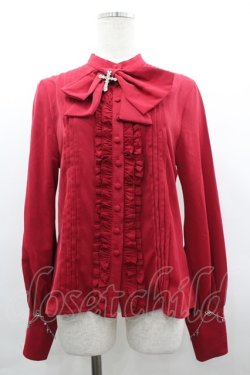 画像1: 囚鳥の旅店 / クロスリボンブローチ付きブラウス M 赤 I-26-04-01-009-LO-BL-SA-ZI