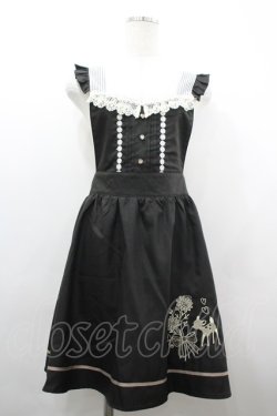 画像1: axes femme / バンビ刺繍ジャンパースカート  黒Ｘ白 I-26-04-01-090-AX-OP-SA-ZI