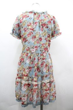 画像2: axes femme / 水彩画薔薇ブーケ半袖ワンピース  サックス I-26-04-01-095-AX-OP-SA-ZI