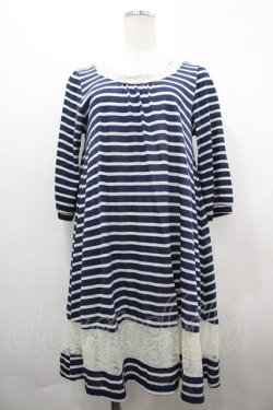 画像1: axes femme / ボーダーレースチュニック  ネイビーＸ白 I-26-04-01-099-AX-OP-SA-ZI