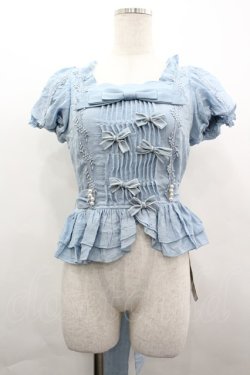 画像1: ZJ STORY / リボンピンタック半袖トップス  サックス I-26-04-01-012-LO-TO-SA-ZI