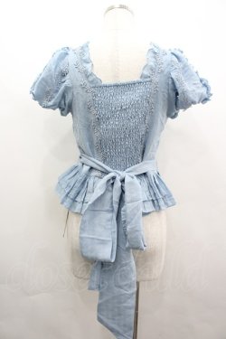 画像2: ZJ STORY / リボンピンタック半袖トップス  サックス I-26-04-01-012-LO-TO-SA-ZI