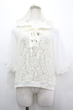 画像1: axes femme / フード付異素材組み合わせプルオーバー  白 I-26-04-01-031-AX-TO-SA-ZI