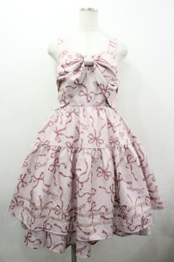 画像1: axes femme POETIQUE / リボン柄ドールジャンパースカート M ピンク I-26-04-03-050-AX-OP-SA-ZI