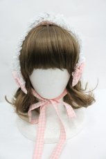 画像2: LOLITA / 五月アイコラボ/チェックリボンバブーシュカ  ピンク×白 I-26-04-03-110-LO-ZA-TE-ZI (2)