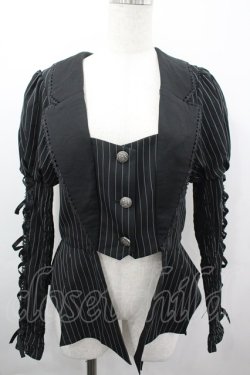 画像1: Chalmiere / ストライプレースアップジャケット M クロ I-26-04-03-029-0-JA-SA-ZI