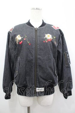 画像1: PINK HOUSE / 雛菊とさくらんぼ刺繍入りリバーシブルブルゾン  黒Ｘデニム I-26-04-06-033-LO-JA-SA-ZI