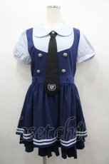 画像1: To Alice / ポリスレイヤード風ワンピース  ネイビー I-26-04-06-042-LO-OP-SA-ZI (1)