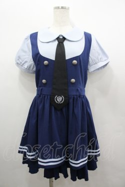画像1: To Alice / ポリスレイヤード風ワンピース  ネイビー I-26-04-06-042-LO-OP-SA-ZI