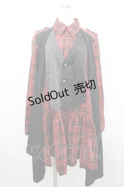 画像1: ALGONQUINS / ベスト重ね着風シャツワンピース  レッド I-26-04-06-061-AL-OP-SA-ZI