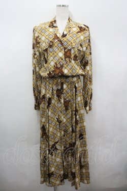 画像1: INGEBORG / 馬柄チェックワンピース  からし I-26-04-06-068-LO-OP-TE-ZI