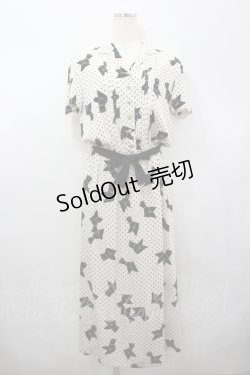 画像1: INGEBORG / カメリアドット開襟ワンピース  オフ×黒 I-26-04-06-071-LO-OP-TE-ZI