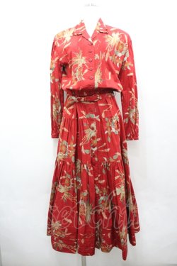 画像1: INGEBORG / ひまわり&とうもろこしプリントワンピース  赤 I-26-04-06-072-LO-OP-TE-ZI