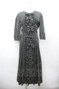 INGEBORG / ドットリボン長袖ワンピース  黒×白 I-26-04-06-073-LO-OP-TE-ZI
