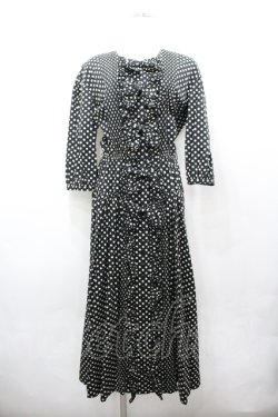 画像1: INGEBORG / ドットリボン長袖ワンピース  黒×白 I-26-04-06-073-LO-OP-TE-ZI