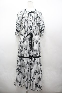 画像1: PINK HOUSE / 水玉りぼんプリントワンピース  白Ｘ黒 I-26-04-06-074-LO-OP-SA-ZI