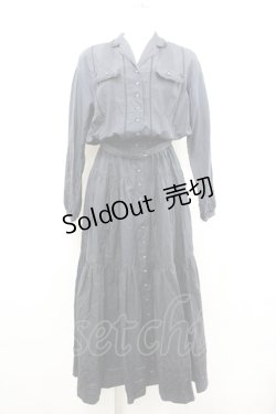 画像1: PINK HOUSE / カットワーク開襟長袖ワンピース  黒 I-26-04-06-077-LO-OP-TE-ZI