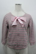 MILK / ボーダーフロントZIPカーディガン  グレーＸピンク I-26-04-06-009-ML-TO-SA-ZI