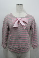 MILK / ボーダーフロントZIPカーディガン  グレーＸピンク I-26-04-06-009-ML-TO-SA-ZI