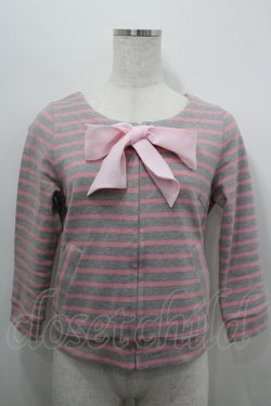 画像1: MILK / ボーダーフロントZIPカーディガン  グレーＸピンク I-26-04-06-009-ML-TO-SA-ZI