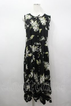 画像1: PINK HOUSE / すずらんプリントノースリーブワンピース  黒 I-26-04-06-084-LO-OP-SA-ZI