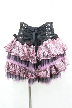 画像1: ALGONQUINS / レオパードptコルセット風スカート  ブラック×ピンク I-26-04-06-096-AL-SK-SA-ZI