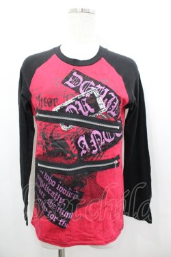 画像1: h.NAOTO / ラグランZIPカスタムTシャツ  ブラック×レッド I-26-04-06-013-0-TS-SA-ZI