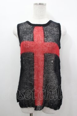 画像1: BPN / モヘアクロスノースリーブニット  ブラック×レッド I-26-04-06-017-GO-TO-SA-ZI