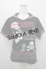 SEX POT ReVeNGe / セーラー襟Tシャツ  ブラック×ピンク I-26-04-06-019-SP-TS-SA-ZI
