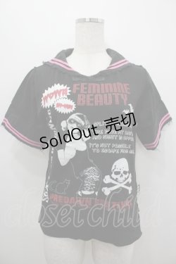 画像1: SEX POT ReVeNGe / セーラー襟Tシャツ  ブラック×ピンク I-26-04-06-019-SP-TS-SA-ZI