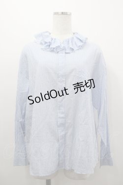 画像1: Jane Marple Dans Le Salon / ストライプフリルカラーブラウス M サックス×白 I-26-04-06-003-JM-BL-TE-ZI