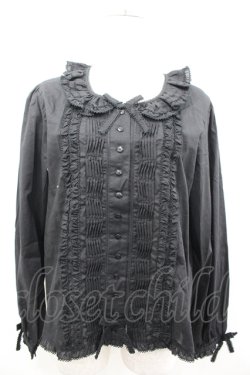 画像1: PINK HOUSE / ピンタックフリル長袖ブラウス  黒 I-26-04-06-025-LO-OP-SA-ZI