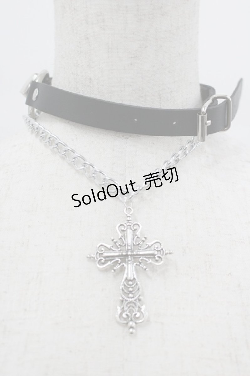 画像1: LOLITAその他(お買取対象外) / クロスチェーンベルトチョーカー  黒Ｘシルバー I-26-04-08-001-LO-AC-SA-ZT636-F002 (1)