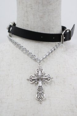 画像1: LOLITAその他(お買取対象外) / クロスチェーンベルトチョーカー  黒Ｘシルバー I-26-04-08-001-LO-AC-SA-ZI