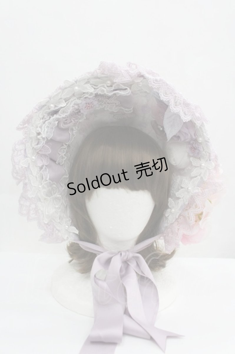 画像1: LOLITAその他(お買取対象外) / レースプリント&リボンハーフボンネットセット  ラベンダー I-26-04-08-061-LO-AC-SA-ZI (1)