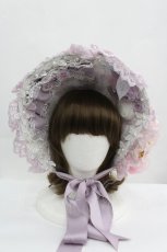 画像1: LOLITAその他(お買取対象外) / レースプリント&リボンハーフボンネットセット  ラベンダー I-26-04-08-061-LO-AC-SA-ZI (1)