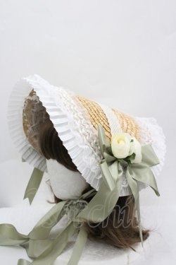 画像1: LOLITA / 麦わらボンネットハット  グリーン I-26-04-08-064-LO-OP-HR-ZI