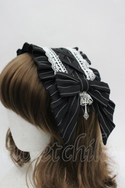 画像1: Chalmiere / ストライプリボンヘッドドレス  黒Ｘ白 I-26-04-08-065-0-AC-SA-ZI