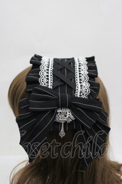 画像2: Chalmiere / ストライプリボンヘッドドレス  黒Ｘ白 I-26-04-08-065-0-AC-SA-ZI