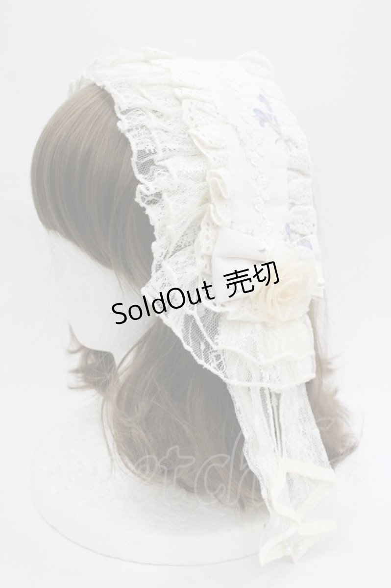 画像1: LOLITAその他(お買取対象外) / フラワープリントリボンヘッドドレス  生成りｘ青 I-26-04-08-068-LO-AC-SA-ZI (1)