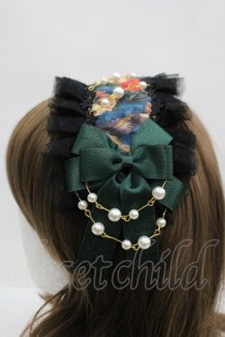 画像2: LOLITAその他(お買取対象外) / フラワープリントリボンパールヘッドドレス  黒Ｘグリーン I-26-04-08-069-LO-AC-SA-ZI
