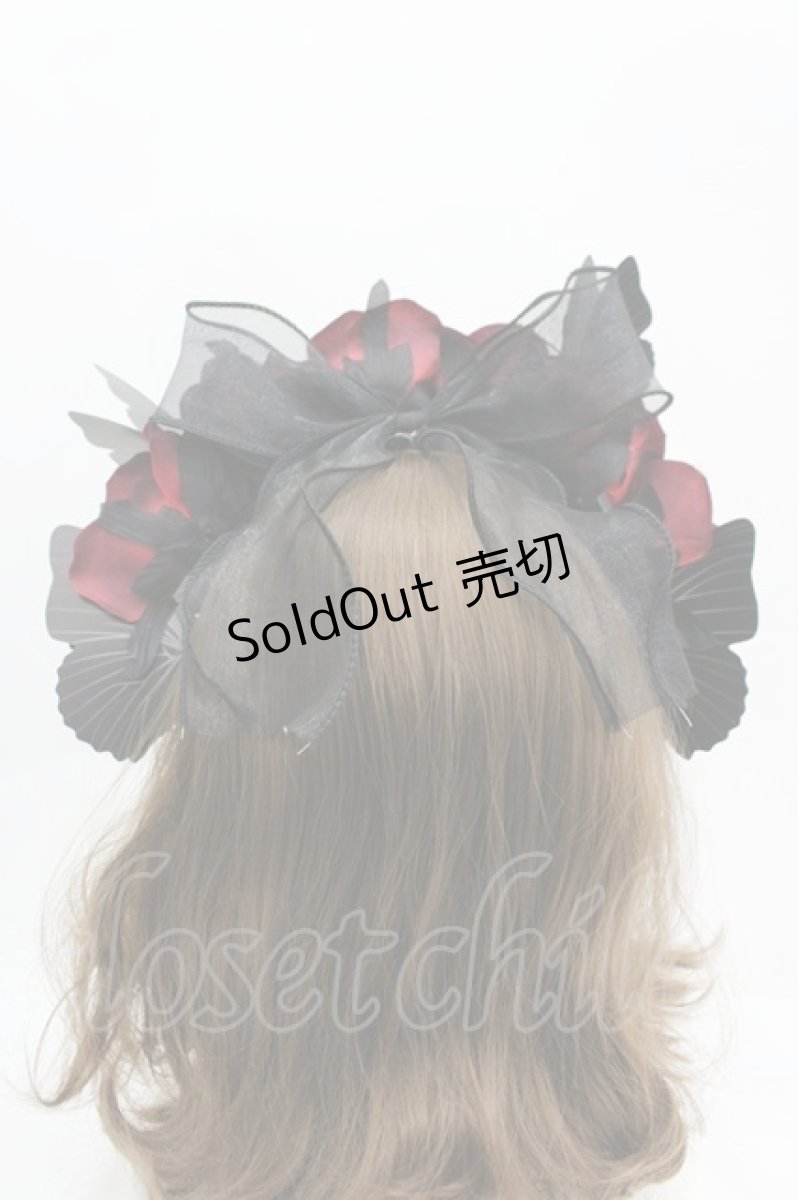 画像2: LOLITAその他(お買取対象外) / ローズ&蝶モチーフカチューシャ  黒Ｘ赤 I-26-04-08-078-LO-ZA-SA-ZI (2)