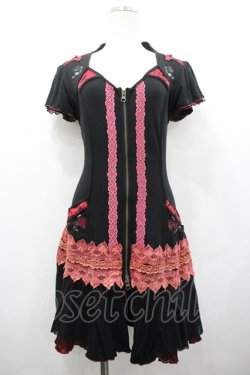 画像1: Ozz oneste / レースチャイナZIPワンピース  黒×赤 I-26-04-10-044-OO-OP-TE-ZI