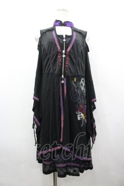 画像1: Ozz oneste / レイヤードチャイナ着物袖ZIPワンピース  黒×紫 I-26-04-10-045-OO-OP-TE-ZI