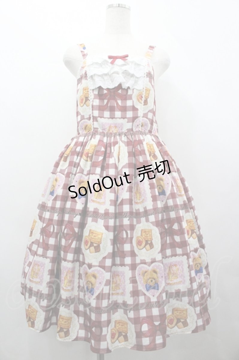 画像1: axes femme kawaii / ベアズベーカリー柄ジャンスカ M ボルドー I-26-04-10-071-AX-OP-SA-ZI (1)