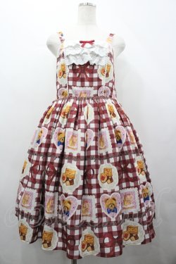 画像1: axes femme kawaii / ベアズベーカリー柄ジャンスカ M ボルドー I-26-04-10-071-AX-OP-SA-ZI