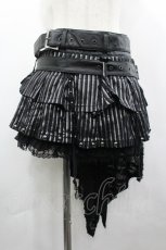 画像1: SEX POT ReVeNGe / ダメージフラップストライプフリルミニスカート  黒×シルバー I-26-04-10-075-SP-SK-TE-ZI (1)